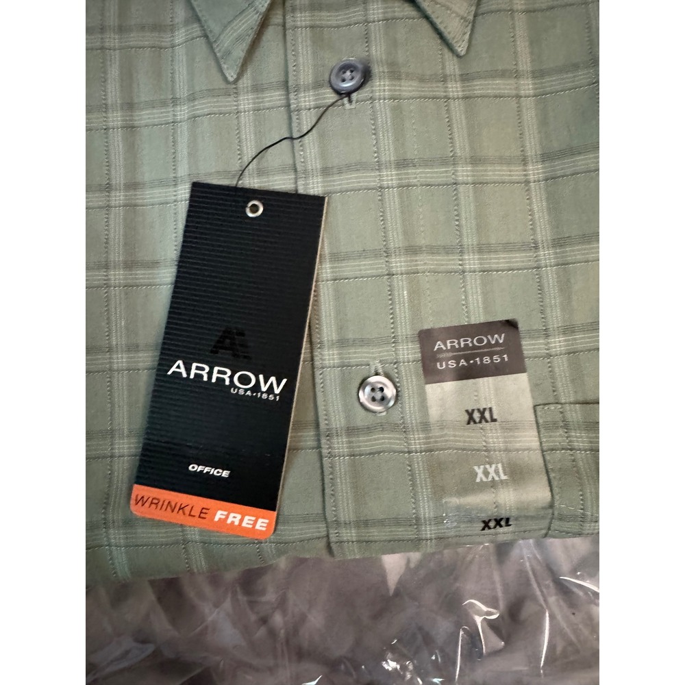 Arrow USA 1851 Mens XXL Sage Green Plaid Wrinkle Free Button Down Shirt NWT - Picture 4 of 5